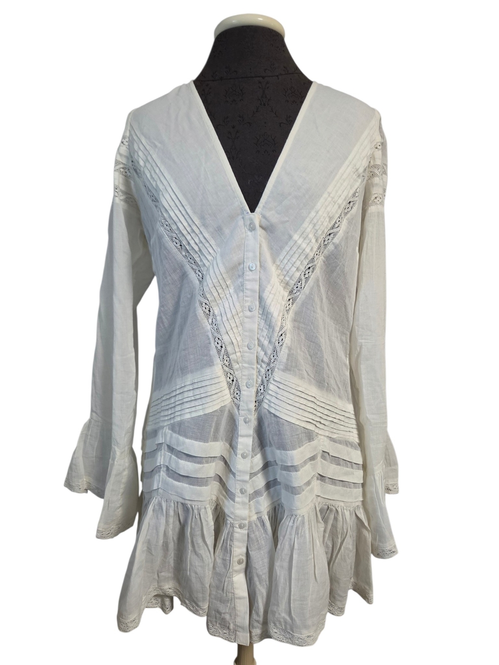 NWT Free People Rhea tunic top womens cream ivory Button V-Neck Tunic Top L